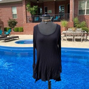 Free People Black Waffle Tunic Top